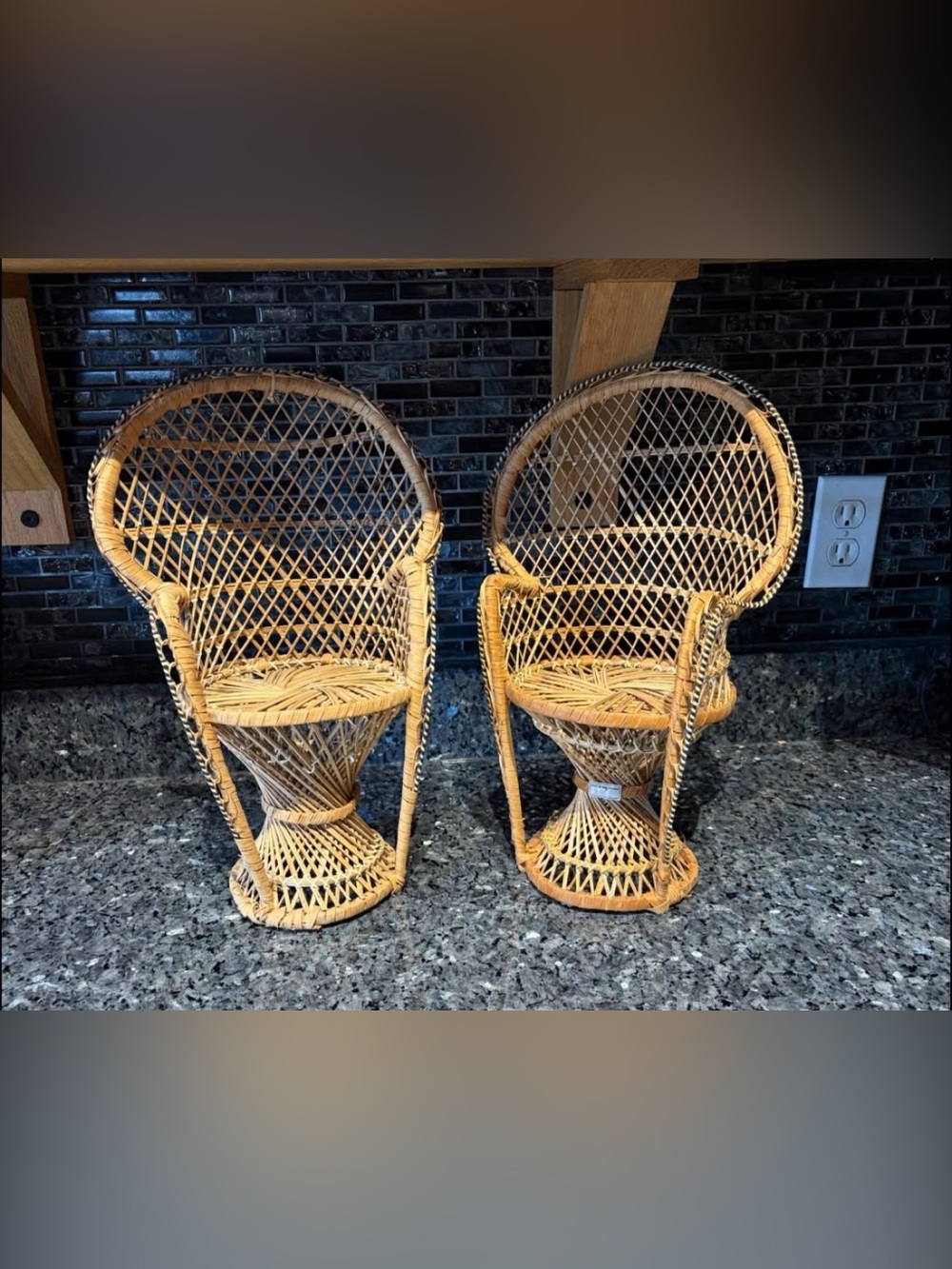 Vintage Wicker Peacock Doll Chair/Rattan Plant Stand Display Lot of 2
